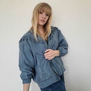 Amazing Vintage 1980s Silk Blue Fringe Jacket